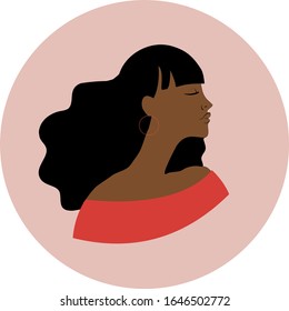 Flat vector illustration of beautiful African woman with earrings in profile view.