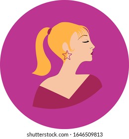 Ilustración vectorial plana de hermosa mujer rubia con pendientes en vista de perfil.