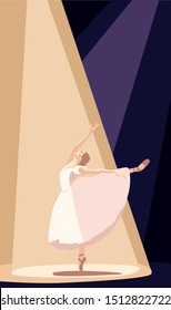 Flat vector illustration of beautiful dancing ballerina