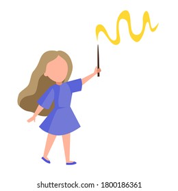Flat Vector illustration of a beautiful sorceress with a magic wand on a white background. Stock image