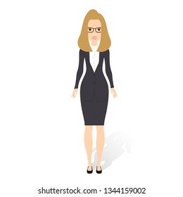 Flat vector illustration of a beautiful young woman. Young woman dressed in business style. Flat style illustration.