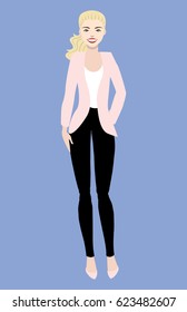 Flat vector illustration of a beautiful young woman with blondy hair. Flat style vector illustration.