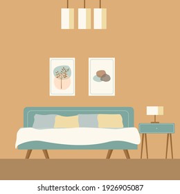 Flat vector illustration of bedroom design, bedside table, coffee table, lamp. An element of the bedroom interior. Concept