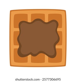 flat vector illustration of belgian waffle isolated, cartoon wafer with chocolate topping for breakfast, sweet pastry snack