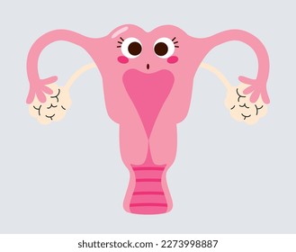 Flat vector illustration of Bicornuate uterus character with surprised face. Infertility health care problem concept