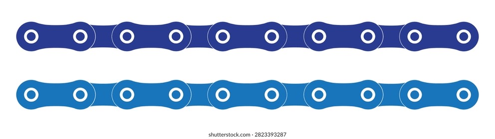 Flat vector illustration of bicycle chain links in blue colors, showing a repeating mechanical chain component isolated on a white background. Suitable for cycling equipment, bicycle repair and maintenance, bike shop graphics, sports transportation, mechanical engineering, and infographic design.