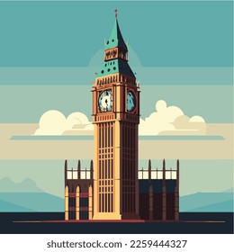 Flat vector illustration of Big Ben London