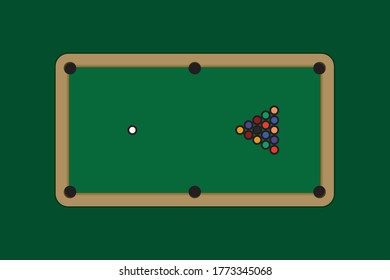 Flat vector illustration of a billiard table top view. Modern Pool game board.