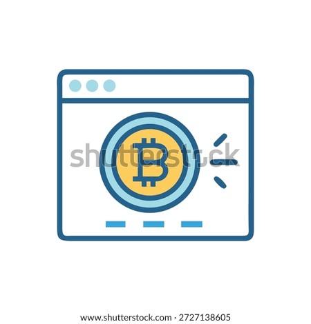 A flat vector illustration of a Bitcoin icon inside a web window. Simple design, clean lines, against a black backdrop.