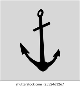 Flat vector illustration of a black anchor symbol set against a subtle gray background, conveying a minimalist and nautical theme suitable for maritime-inspired designs or decorations