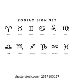 Flat vector illustration of black Astrology signs isolated on white background