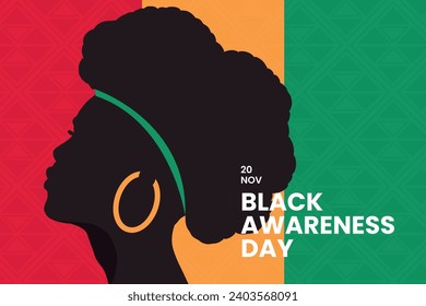 Flat vector illustration for Black Awareness Day on 20 November. This Hand-drawn girl template beautifully conveys strength and unity. Celebrate diversity with impactful visuals.