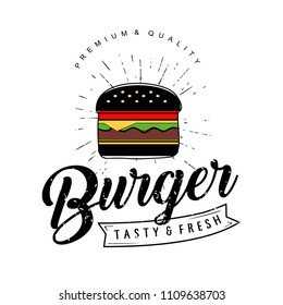 flat, vector illustration of a black burger, logo or icon for your design in the form of a sketch drawn