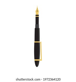 Flat vector illustration of black and gold fountain ink calligraphy pen Isolated on white background