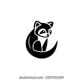 Flat vector illustration of a black panda with white spots for logos, icons or print