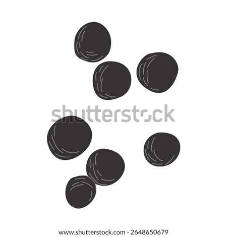 Flat vector illustration of black peppercorns. Ideal for food packaging, cookbooks, or culinary design elements