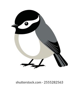 Flat Vector Illustration of BlackCapped Chickadee with Black Cap and Clean Lines