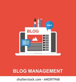 Flat Vector Illustration Of A Blog Management. Business Design Concept