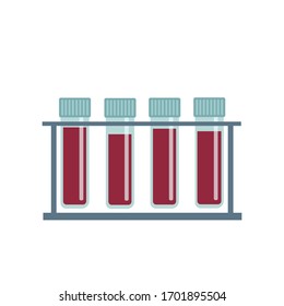 Ilustración vectorial plana de la sangre en tubos de ensayo aislados sobre fondo blanco. Plantilla para sitio web, página de inicio, banner, tarjeta