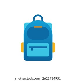 Ilustração vetorial plana de uma mochila azul com detalhes dourados isolados em um fundo branco. Estilo de design simples e moderno.