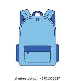Eine flache Vektorgrafik eines blauen Rucksacks, perfekt für Schule oder Reisen. Einzeln auf weißem Hintergrund ist dieses einfache Design ideal für verschiedene kreative Projekte.