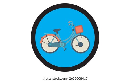 Flat vector illustration of a blue circular sign with a bicycle symbol, indicating a designated bicycle parking area. Perfect for urban design, public signage, and transportation purposes. 