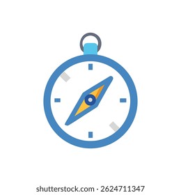 A flat vector illustration of a blue compass on a black backdrop. Minimalist style with clear shapes and colors.