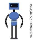 Flat vector illustration of a blue humanoid robot with long mechanical arms and legs. Futuristic cartoon android isolated on a white background.