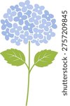 Flat vector illustration of blue hydrangea flower isolated on white background, minimal botanical design with clustered petals.
