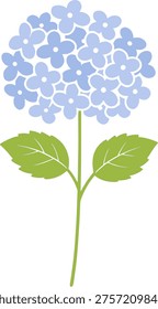 Flat vector illustration of blue hydrangea flower isolated on white background, minimal botanical design with clustered petals.
