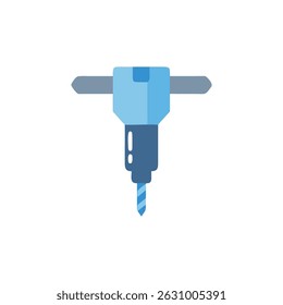 A flat vector illustration of a blue jackhammer drill centered on a White Background. Simple and modern style.