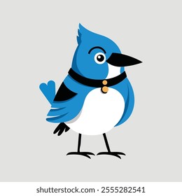 Flat Vector Illustration of Blue Jay with Bold Blue and White Feathers