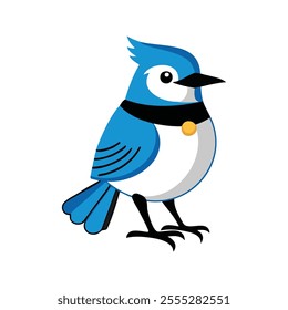 Flat Vector Illustration of Blue Jay with Bold Blue and White Feathers