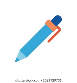 Flat, vector illustration of a blue and orange pen on White. Minimalist and professional illustration style.