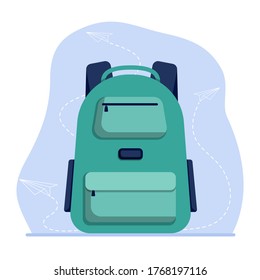 Flat vector illustration: blue school backpack.