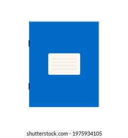Flat vector illustration of blue school notebook. Isolated on white background