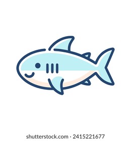 Flat vector illustration of a blue shark with a smile.