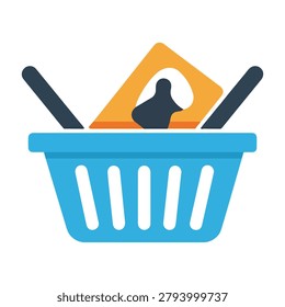 Flat vector illustration of a blue shopping basket with groceries inside