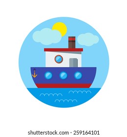 Flat vector illustration of boat in sea