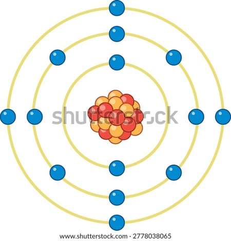 Flat vector illustration of a Bohr atomic model with a central nucleus and orbiting electrons
