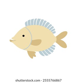 Flat vector illustration of a Bolivian Ram fish with pastel yellow body, blue markings, simple fins and tail, minimal design, modern aesthetic