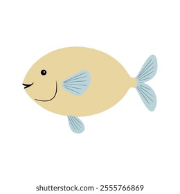 Flat vector illustration of a Bolivian Ram fish with pastel yellow body, blue markings, simple fins and tail, minimal design, modern aesthetic