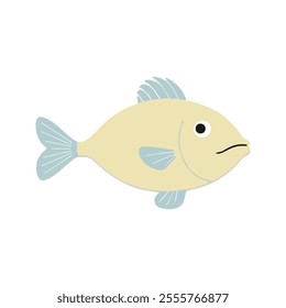 Flat vector illustration of a Bolivian Ram fish with pastel yellow body, blue markings, simple fins and tail, minimal design, modern aesthetic