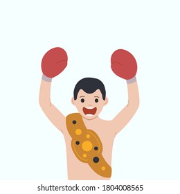 Flat vector illustration of boxers celebrating victory wearing boxing belts