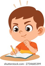 Flat vector illustration of a boy character showing a focused facial expression. Suitable for emotion visuals, children education content, concentration and learning themes, social emotional learning materials, stickers, posters, worksheets, and digital illustrations.