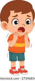 Flat vector illustration of a boy character showing a scared facial expression. Suitable for emotion visuals, children education content, fear and safety themes, social emotional learning materials, stickers, posters, worksheets, and digital illustrations.