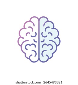 Flat vector illustration of a brain split with pink gradient and blue on a White Background representing knowledge.