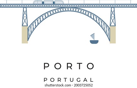 Flat Vector Illustration of the bridge in Porto, Portugal