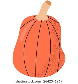 Flat vector illustration of a bright orange pumpkin.  Perfect for autumn designs, seasonal food projects and healthy eating visuals.