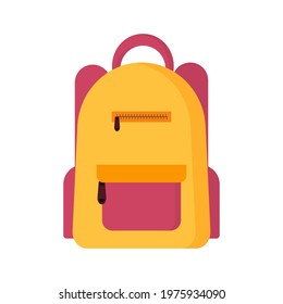 Flat vector illustration of bright yellow, orange and red school backpack. Back to school concept. Isolated on white background